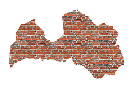 Abstract map of Latvia designed as a brick wallの写真素材