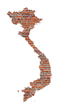 Abstract map of Vietnam designed as a brick wallの写真素材