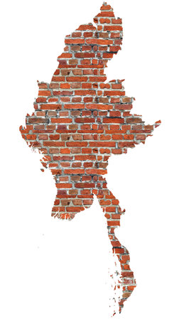 Abstract map of Myanmar designed as a brick wallの写真素材