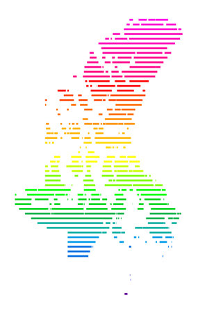 Symbol Map of the Territory of Nunavut (Canada). Abstract map showing the state/province with horizontal parallel lines in rainbow colorsのイラスト素材