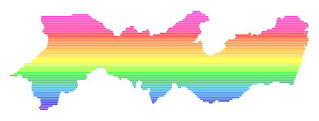 Symbol Map of the State of Pernambuco (Brazil). Abstract map showing the state/province with horizontal parallel lines in rainbow colorsのイラスト素材