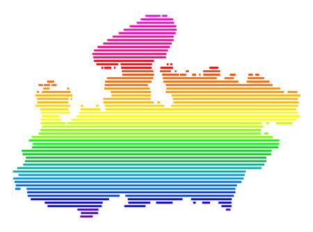 Symbol Map of the State of Madhya Pradesh (India). Abstract map showing the state/province with horizontal parallel lines in rainbow colorsのイラスト素材