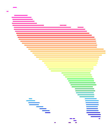Symbol Map of the Autonomous Province Aceh (Indonesia). Abstract map showing the state/province with horizontal parallel lines in rainbow colorsのイラスト素材