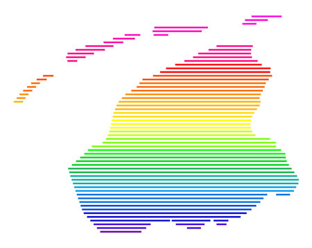 Symbol Map of the Province of Friesland (Netherlands). Abstract map showing the state/province with horizontal parallel lines in rainbow colorsのイラスト素材