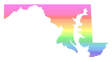 Symbol Map of the State of Maryland (United States of America). Abstract map showing the state with horizontal parallel lines in rainbow colorsのイラスト素材