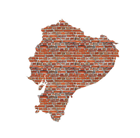 Abstract map of Ecuador designed as a brick wallの写真素材