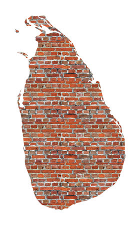 Abstract map of Sri Lanka designed as a brick wallの写真素材