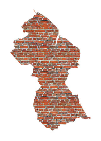 Abstract map of Guyana designed as a brick wallの写真素材