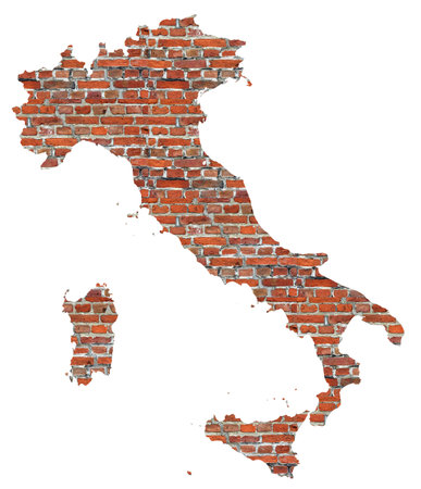 Abstract map of Italy designed as a brick wallの写真素材