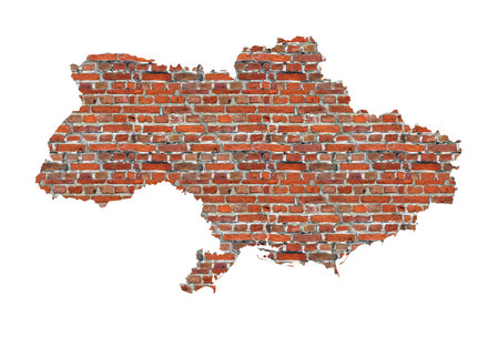 Abstract map of Ukraine designed as a brick wallの写真素材