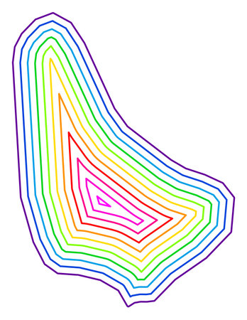 Abstract map of Barbados showing the country with concentric rings in rainbow colors.のイラスト素材