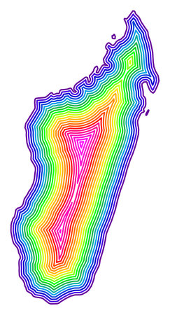 Abstract map of Madagascar showing the country with concentric rings in rainbow colors.のイラスト素材