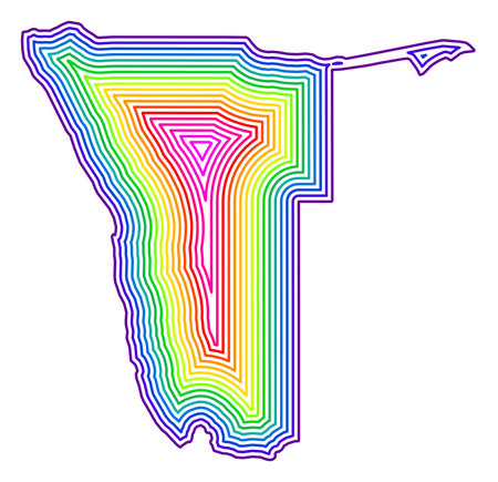 Abstract map of Namibia showing the country with concentric rings in rainbow colors.のイラスト素材