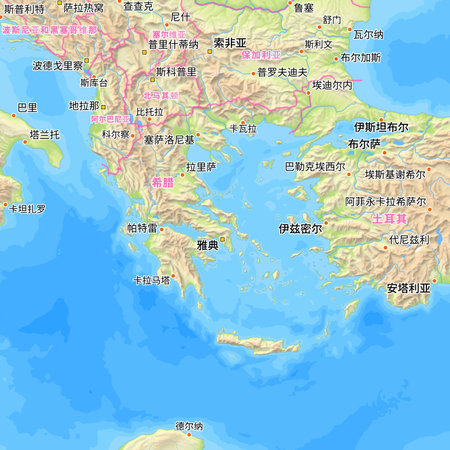 Map of Greece and surrounding countries with Chinese country names. Place names in Chinese are used depending on availability. Made with Natural Earth.の写真素材