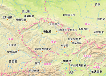 Map of Czech Republic and surrounding countries with Chinese country names. Place names in Chinese are used depending on availability. Made with Natural Earth.の写真素材