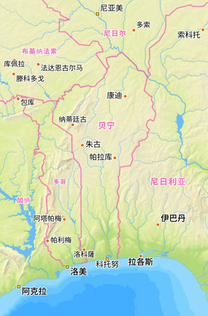 Map of Benin and surrounding countries with Chinese country names. Place names in Chinese are used depending on availability. Made with Natural Earth.の写真素材