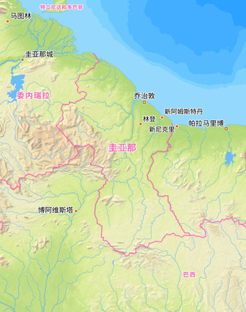 Map of Guyana and surrounding countries with Chinese country names. Place names in Chinese are used depending on availability. Made with Natural Earth.の写真素材