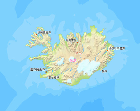 Map of Iceland and surrounding countries with Chinese country names. Place names in Chinese are used depending on availability. Made with Natural Earth.の写真素材