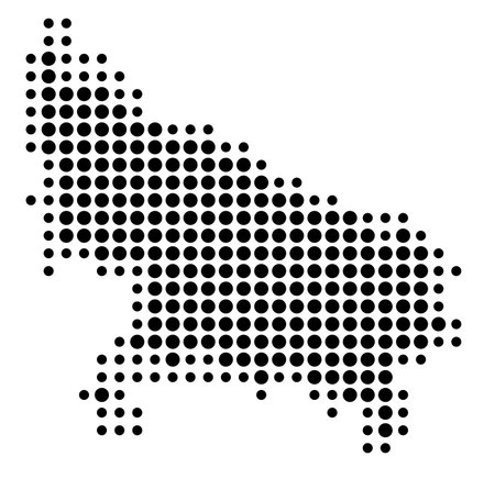 Symbol Map of the State of Uttar Pradesh (India) showing the state/province with a pattern of black circlesのイラスト素材