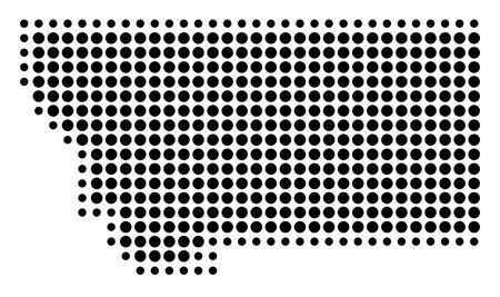 Symbol Map of the State of Montana (United States of America) showing the state with a pattern of black circlesのイラスト素材