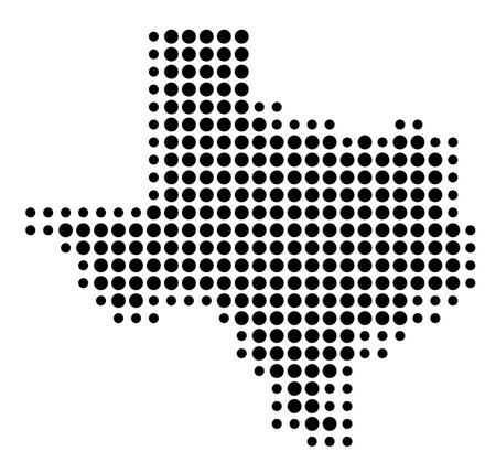 Symbol Map of the State of Texas (United States of America) showing the state with a pattern of black circlesのイラスト素材