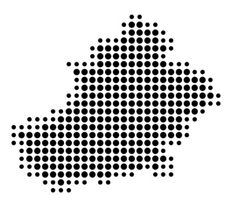 Symbol Map of the Autonomous Region of Xinjiang (People's Republic of China) showing the state/province with a pattern of black circlesのイラスト素材