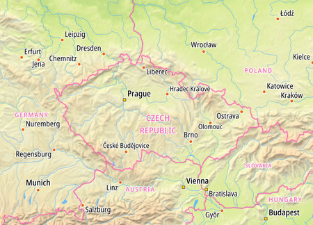 Map of Czech Republic and surrounding countries With English country names. Place names In English are used depending on availability.の写真素材