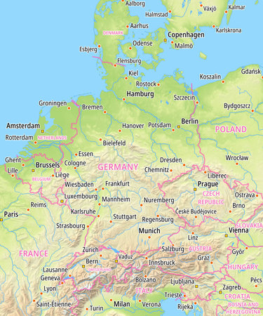 Map of Germany and surrounding countries With English country names. Place names In English are used depending on availability.の写真素材