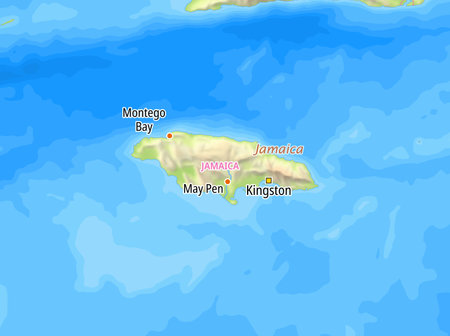 Map of Jamaica and surrounding countries With English country names. Place names In English are used depending on availability.の写真素材