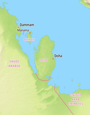 Map of Qatar and surrounding countries With English country names. Place names In English are used depending on availability.の写真素材