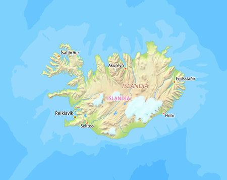 Map of Iceland and surrounding countries With Spanish country names. Place names In Spanish are used depending on availability.の写真素材