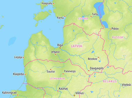 Map of Latvia and surrounding countries With English country names. Place names In English are used depending on availability.の写真素材