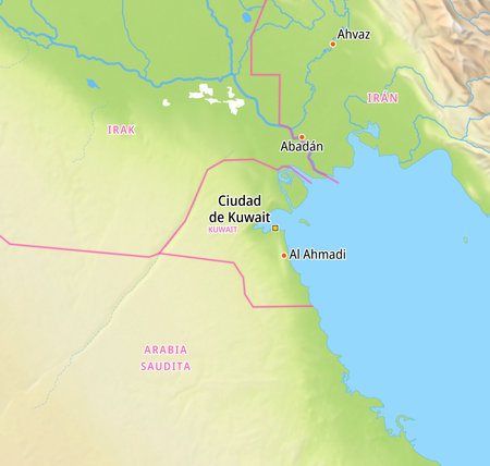 Map of Kuwait and surrounding countries With Spanish country names. Place names In Spanish are used depending on availability.の写真素材
