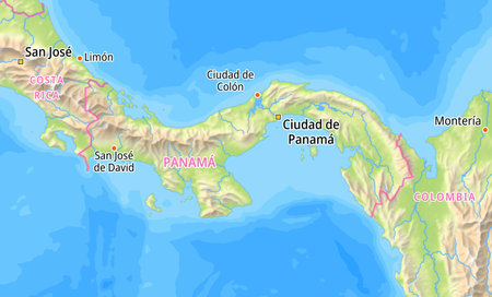 Map of Panama and surrounding countries With Spanish country names. Place names In Spanish are used depending on availability.の写真素材