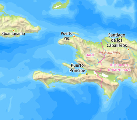 Map of Haiti and surrounding countries With Spanish country names. Place names In Spanish are used depending on availability.の写真素材