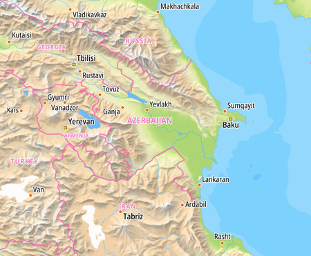 Map of Azerbaijan and surrounding countries With English country names. Place names In English are used depending on availability.の写真素材