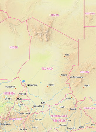 Map of Chad and surrounding countries With German country names. Place names In German are used depending on availability.の写真素材