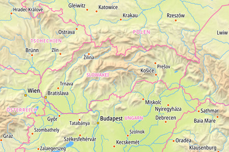 Map of Slovakia and surrounding countries With German country names. Place names In German are used depending on availability.の写真素材