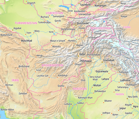 Map of Afghanistan and surrounding countries With German country names. Place names In German are used depending on availability.の写真素材