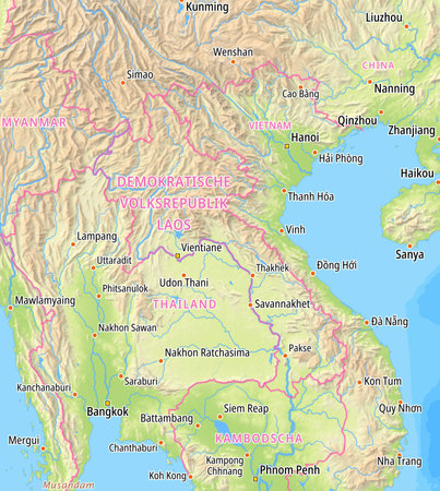 Map of the Laos and surrounding countries With German country names. Place names In German are used depending on availability.の写真素材