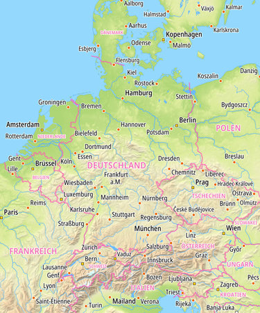 Map of Germany and surrounding countries With German country names. Place names In German are used depending on availability.の写真素材