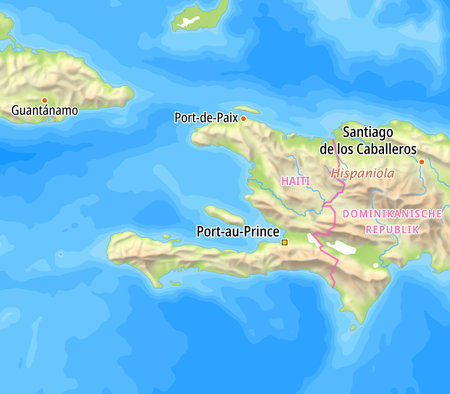 Map of Haiti and surrounding countries With German country names. Place names In German are used depending on availability.の写真素材