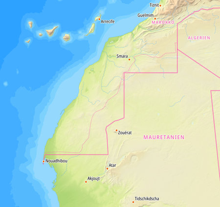 Map of Western Sahara and surrounding countries With German country names. Place names In German are used depending on availability.の写真素材