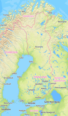 Map of Finland and surrounding countries With German country names. Place names In German are used depending on availability.の写真素材