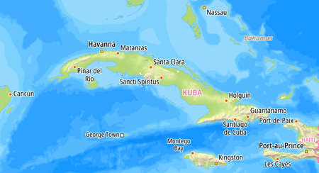 Map of Cuba and surrounding countries With German country names. Place names In German are used depending on availability.の写真素材