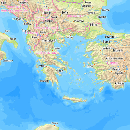Map of Greece and surrounding countries With German country names. Place names In German are used depending on availability.の写真素材