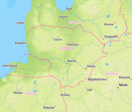 Map of Lithuania and surrounding countries With German country names. Place names In German are used depending on availability.の写真素材