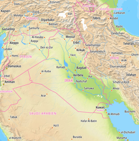 Map of Iraq and surrounding countries with German country names. Place names In German are used depending on availability.の写真素材
