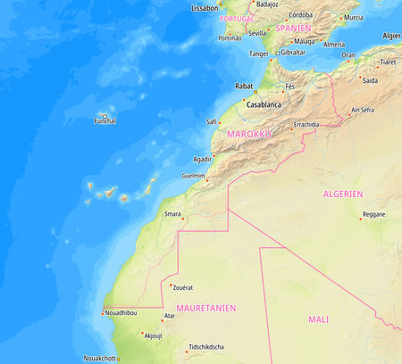 Map of Morocco and surrounding countries With German country names. Place names In German are used depending on availability.の写真素材