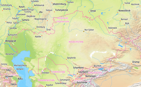 Map of Kazakhstan and surrounding countries With German country names. Place names In German are used depending on availability.の写真素材